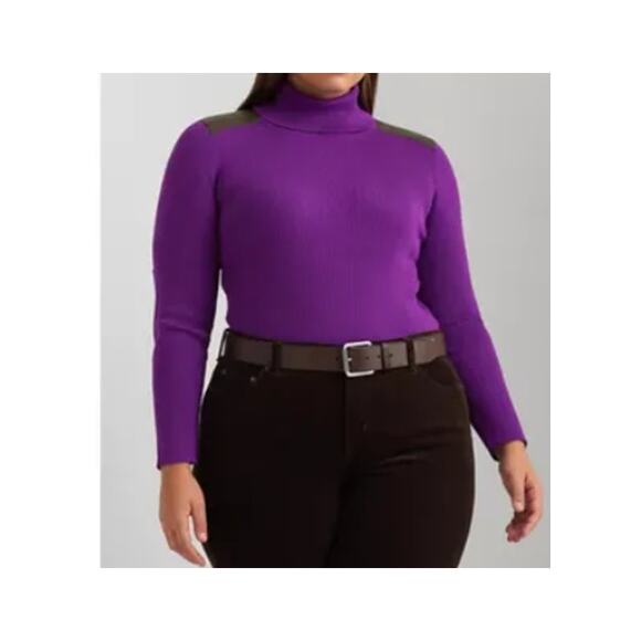 Lauren Ralph Lauren Plus Size Ribbed Elbow-Patch Turtleneck - Purple 1X NWT - Picture 1 of 1